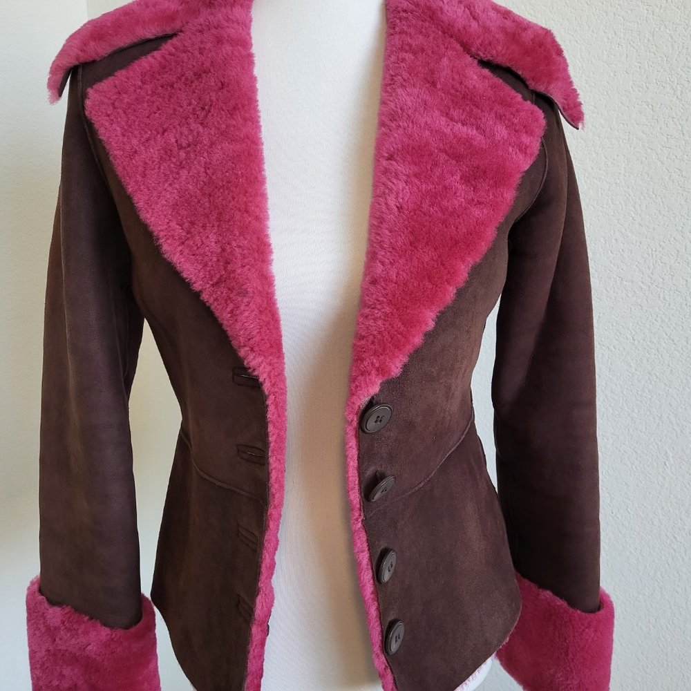 Sheri Bodell Brown & Pink Genuine Shearling Jacket